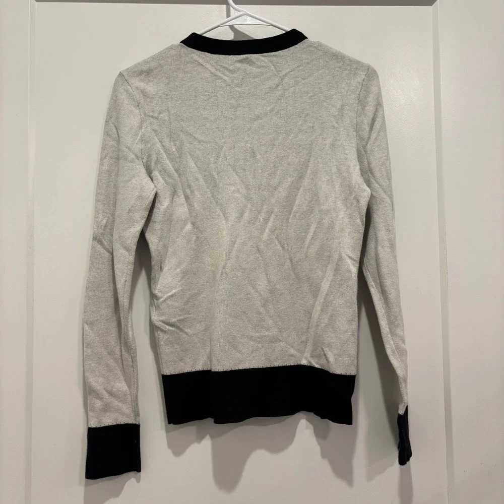 Kate Spade New York Gray Black Rose Floral Cotton Cashmere Sweater Womens XS